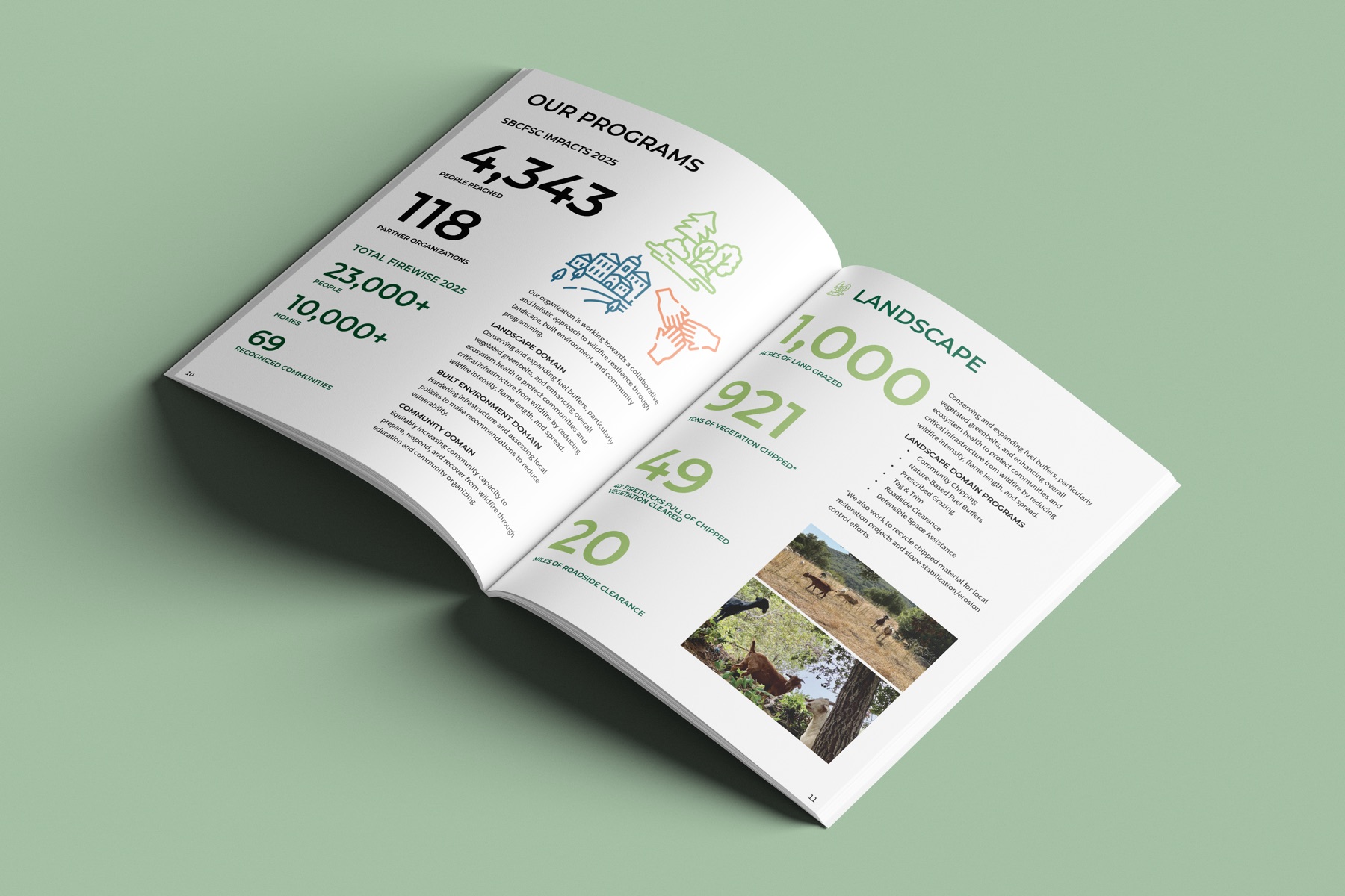 Our Programs spread with large statistics and program icons