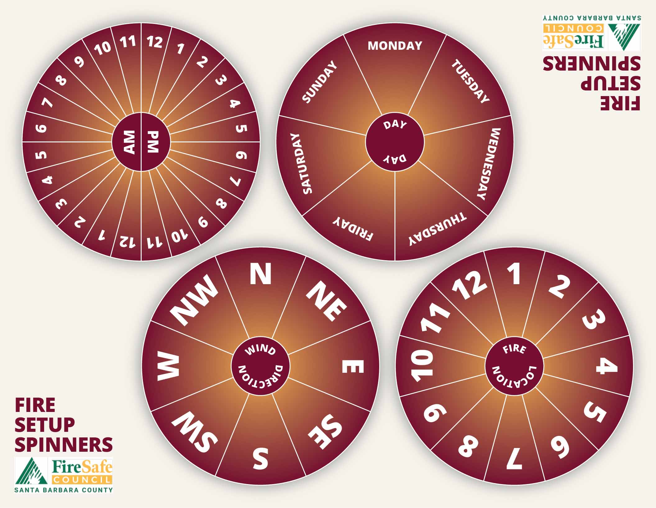 Fire Setup and Gameplay spinners with a fire-themed amber-to-red gradient